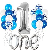Giant, 40 Inch Silver Number 1 Balloons - Pack of 22 | Silver One Balloon for First Birthday with...