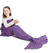 JR.WHITE Mermaid Tail Blanket for Kids, Hand Crochet Snuggle Mermaid, All Seasons Seatail Sleepin...