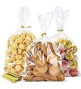 LOKIQNG Cellophane Bags Plastic Treat Bags Clear Cookie Bags Candy Bags with Twist Ties for Party...