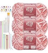 LUNARM 3 * 100g Chenille Yarn, Yarn for Crocheting Knitting with Big Eye Needles, Handcrafts Weav...