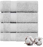 TEXTILOM 100% Turkish Cotton 4 Piece Luxury Washcloth Towel Set for Bathroom & Kitchen, Thick & S...