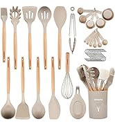 Kitchen Utensils Set, QMVESS 35 Pcs Non-Stick Silicone Cooking Utensils Set with Holder, Sturdy W...