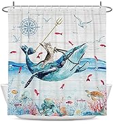 Coxila Funny Cat Shower Curtain Fun Kids Brave Cute Animal Riding Whale Shark Fish Nautical Hilar...