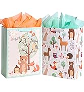 16.5" Extra Large Gift Bags for Baby Shower with Tissue Paper(2 Pack, Hello Baby!)