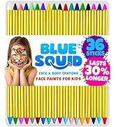Face Paint Crayons for Kids, Blue Squid 36 Jumbo 3.25" Face & Body Painting Makeup Crayons, Safe ...