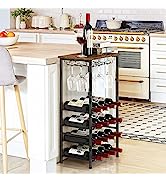 Wine Rack Freestanding Floor, Rustic Wine Holder Stand with Wine Storage and Bottle Shelf, 16 Bot...