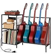 OYEAL Acoustic Guitar Stand, 5 Electric Bass Guitar Stand Floor with Record Storage, Multiple Gui...