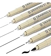 Micro Fineliner Drawing Art Pens: 6 Black Fine Line Waterproof Ink Set Artist Supplies Archival I...