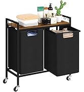 Laundry Hamper 2 Section, Laundry Basket with Wheels, Laundry Sorter with 2 Pull-Out & Removable ...