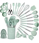 QMVESS Silicone Cooking Utensils Set, 28 Pcs Non-Stick Kitchen Utensil Set with Holder, Tongs, Sp...