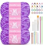 LUNARM Chenille Velvet Yarn, Yarn for Crocheting Knitting with Big Eye Needles, Handcrafts Weavin...