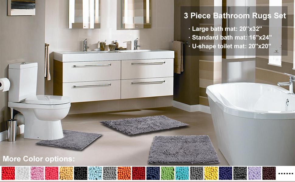 3 Piece Bathroom Rugs Set - Size and color