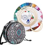 LoDrid Embroidery Kit, Double-Layer Round Storage Bag with Complete Cross Stitch Tools Kit, Embro...