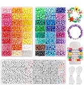 Quefe 3960pcs Pony Beads for Friendship Bracelet Making Kit 48 Colors Kandi Beads Set, 2400pcs Pl...