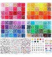QUEFE 3250pcs Pony Beads Set, Friendship Bracelet Kit Kandi Beads 2400pcs Rainbow Beads in 96 Col...