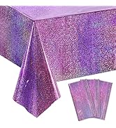 OHOME 3 Pack Pink Tablecloth Iridescent Plastic Table Cloth Disposable Shiny Laser Holographic Re...