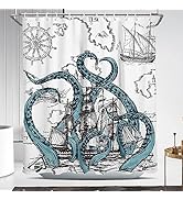 Coxila Cool Nautical Octopus Shower Curtain Funny Kraken Ocean Anime Landscape Sea Life Cool Sail...