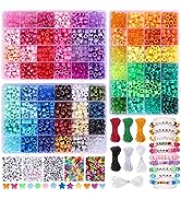 QUEFE 4700pcs, 72 Colors Pony Beads Rainbow Kandi Bead for Bracelets Making Kit, 3600pcs 9mm Plas...