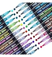 Shimmer Markers Doodle Outline Dazzles: 24 Colors Glitter Double Line Metallic Pen Set Super Squi...