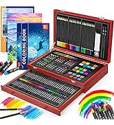 iBayam Art Supplies, 150-Pack Deluxe Wooden Art Set Crafts Drawing Painting Kit with 1 Coloring B...