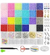 Redtwo 17000pcs 2mm Glass Seed Beads for Jewelry Making Kit, Small Beads Friendship Bracelets Mak...