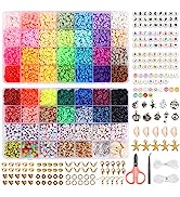 QUEFE 10500pcs, 42 Colors Clay Beads for Bracelet Making with Letter Smiley Face Peace Beads Diff...