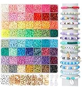 QUEFE 14420pcs Beads for Bracelet Making Kit, 56 Colors Spacer Heishi Beads Flat Round Polymer Cl...