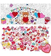 Valentines Day Decorations - Valentines Coloring Poster 72''*30'' and 180 PCS Valentines Stickers...