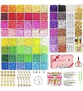 Redtwo 16000 Pcs Clay Beads for Bracelet Making Kit for Girls, 60 Colors Flat Polymer Heishi Bead...