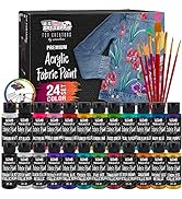 U.S. Art Supply 24 Color Set of Permanent Acrylic Fabric Paint in 2 Ounce Bottles, Plus a 7-Piece...