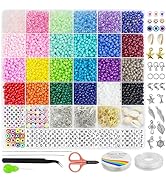 Redtwo 3400pcs Glass Seed Beads for Jewelry Bracelet Making Kit, Small Beads Friendship Bracelet ...