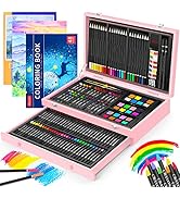 iBayam Art Supplies, 150-Pack Deluxe Wooden Art Set Crafts Drawing Painting Kit with 1 Coloring B...