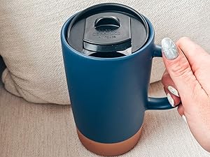 deep blue large tea mug travel lid compatible