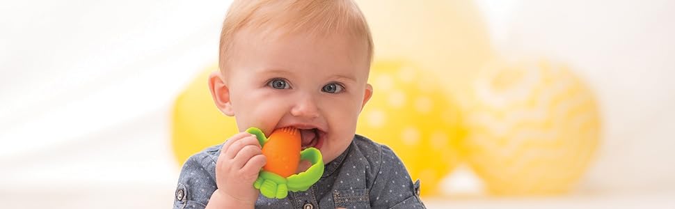 lil nibblers, carrot teether, teether, silicone teether, teething, infantino