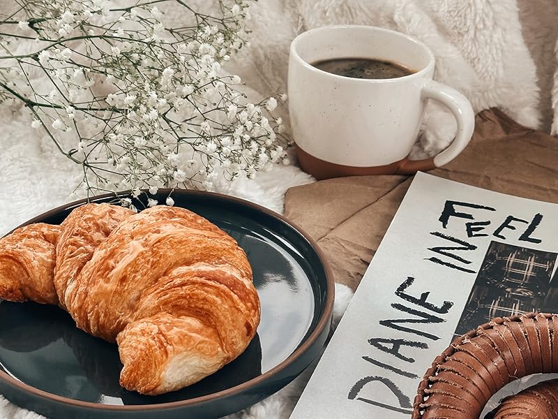 latte mug salad plate cozy coffee croisant magazine