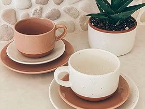cappuccino mugs saucers plant chai vanilla white