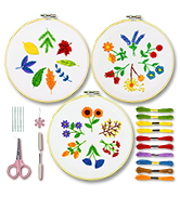 Bradove 3 Sets Leaves and Flowers Embroidery Practice Kit, Embroidery Kit for Beginners Adults, L...