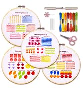 Bradove 4 Set Embroidery Stitches Practice Kit, Embroidery Kit for Beginners with Embroidery Patt...