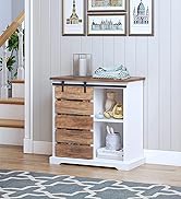 Farmhouse Sliding Slat Door Storage Console