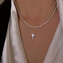 Silver 2Layer Shiny Twist Rope Balls Cross Necklace