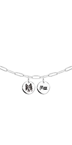 paperclip chain pet portrait name necklace pet lover dog mom cat silver jewelry custom