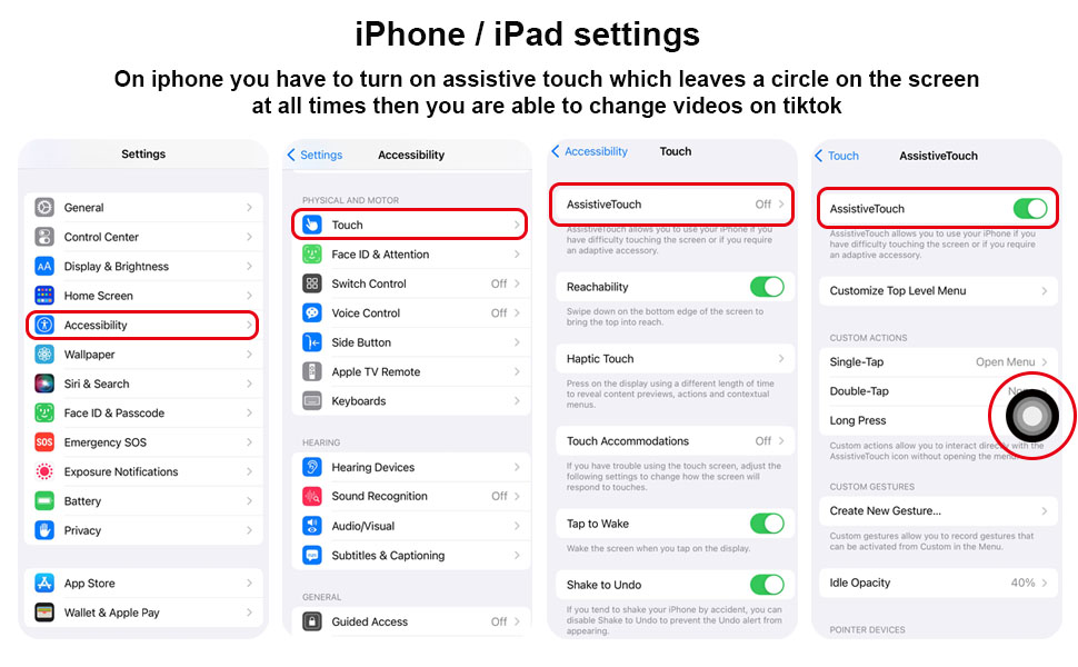 iPhone and iPad setting of tik tok ring