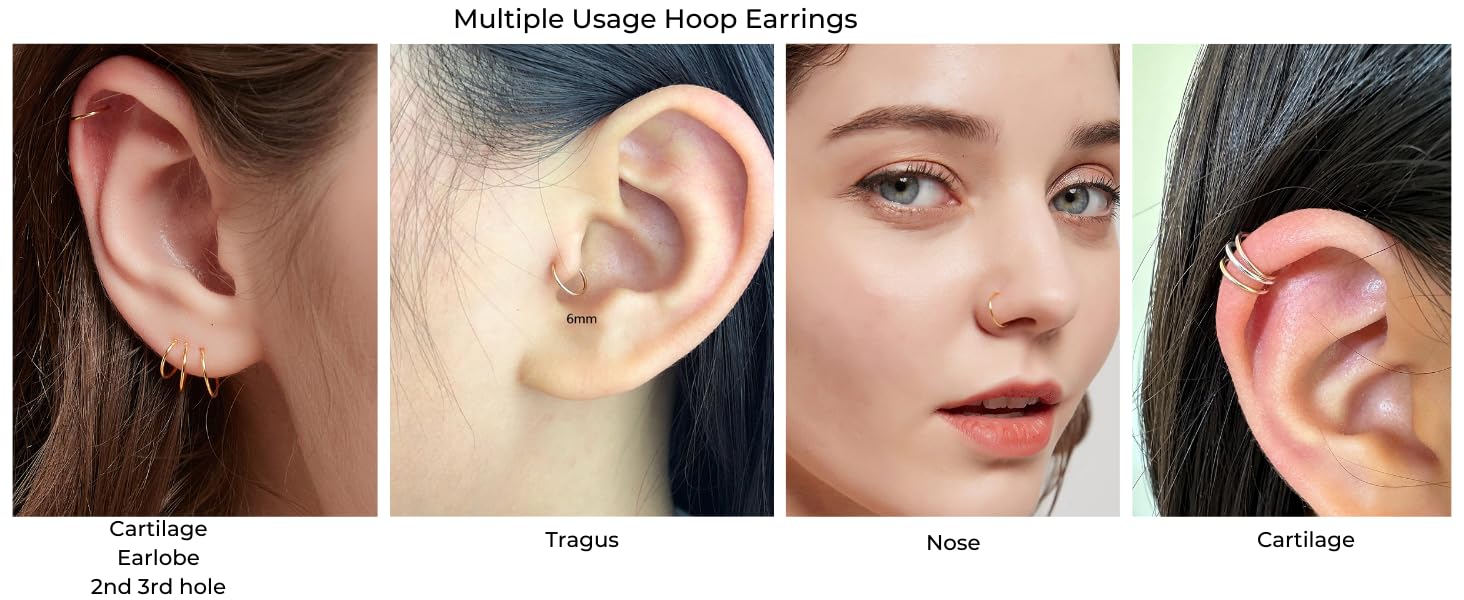 cartilage hoop earring, cartilage earrring, helix earring, helix hoop earrings, tragus hoops