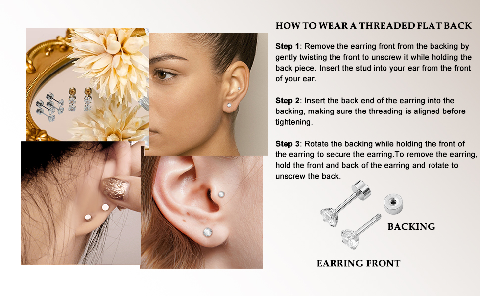 Helix Earrings Hypoallergenic Earrings Cubic Zirconia Earrings Studs Stainless Steel Earrings