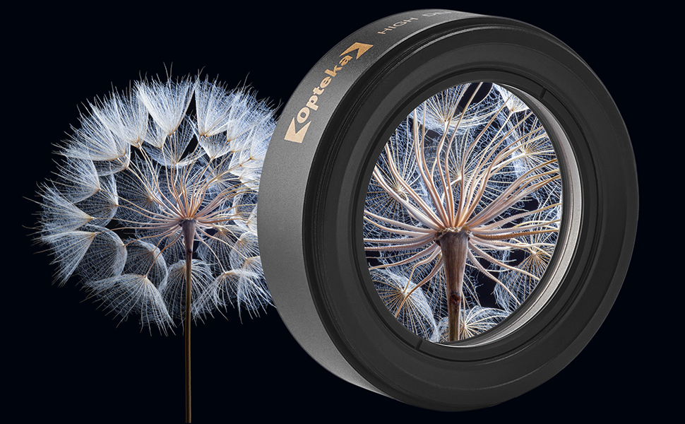 A close up of an old dandelion using the Opteka 10X Achromat.