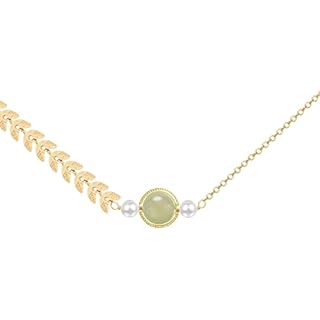 FOOIND Real Natural Hetian Jade Necklace for Women Girl, Handmade Crystal Pearl Green Jade Necklace Choker Pendant as Gift for Friends, Mother, Lover (925 Sterling Silver with Real Gold Plated)