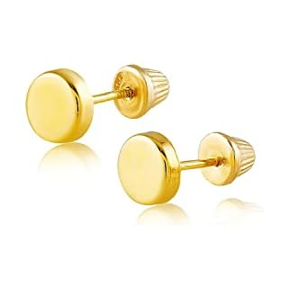 Hoberta Real 14k solid Round Yellow Gold Tiny Circle Stud Earrings with Screw back for Women Girls Men for Sensitive ears Small & Minimalist Dot Studs Jewelry for Christmas Gift (4mm)