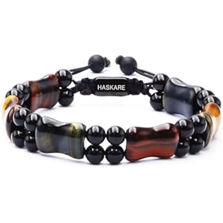 Protection Crystals Mens Bracelet Tiger Eye, Natural Stone Multicolored Tiger Eye Bracelet for Men, HASKARE Healing Crystals Unique Energy Beads Bracelet Gift for Men Jewelry Trendy Spiritual Relief