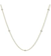 14K Gold Plated Station Necklace | Womens Simulated Diamond Necklace | Dainty 5 CZ Chain Necklace...