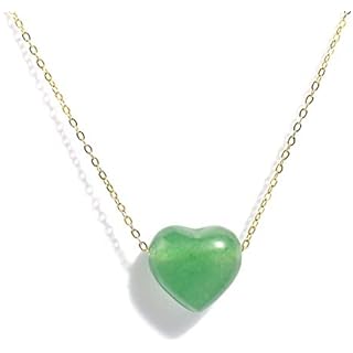 Jade Heart Necklaces for Women Healing Crystals Small Green Heart Gemstone Pendant 18k Gold Necklace Anniversary Birthday Valentines Jewelry Gifts for Teen Girls
